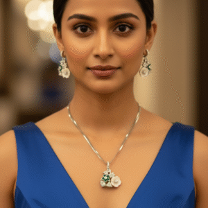 Emerald Blossom Silver Set