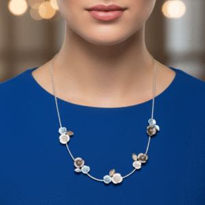 Blue Blossom Silver Floral Necklace Set