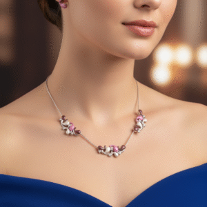 Pink Orchid Silver Necklace Set