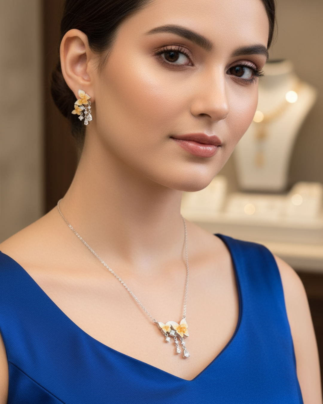 Sunbeam Gold Floral Drop Necklace Set