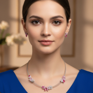 Pink Petal Twist Silver Necklace Set