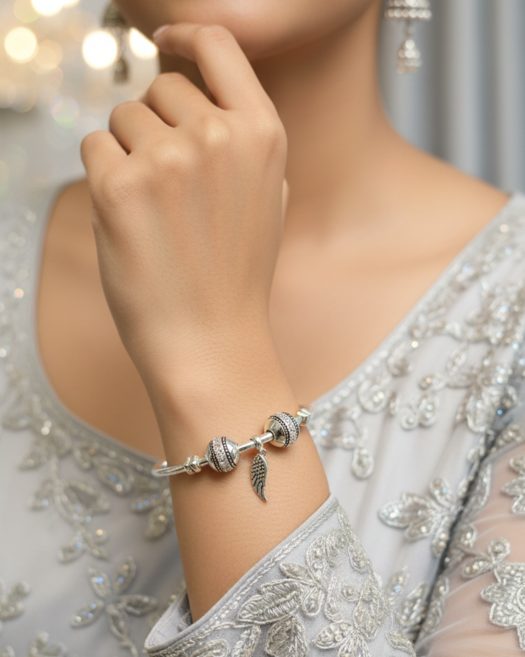 Beaded Silver Glow Bracelet