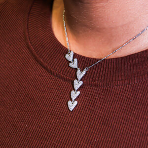 Heart dropping v shaped silver chain