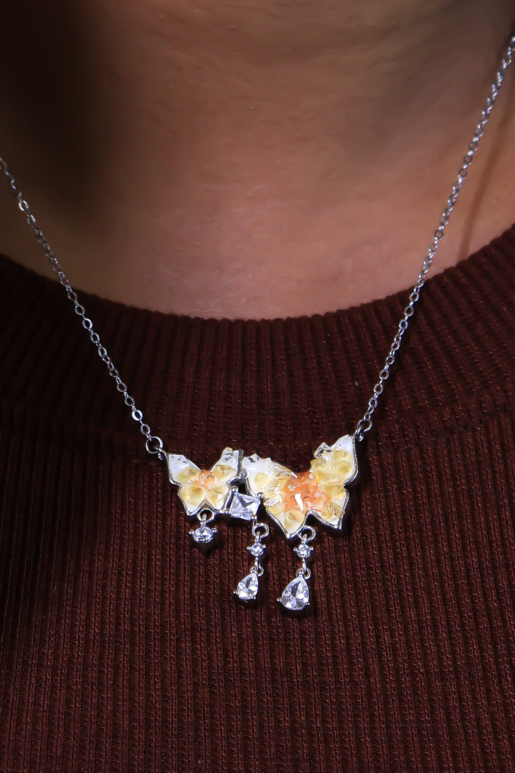 Butterfly pendent silver necklace
