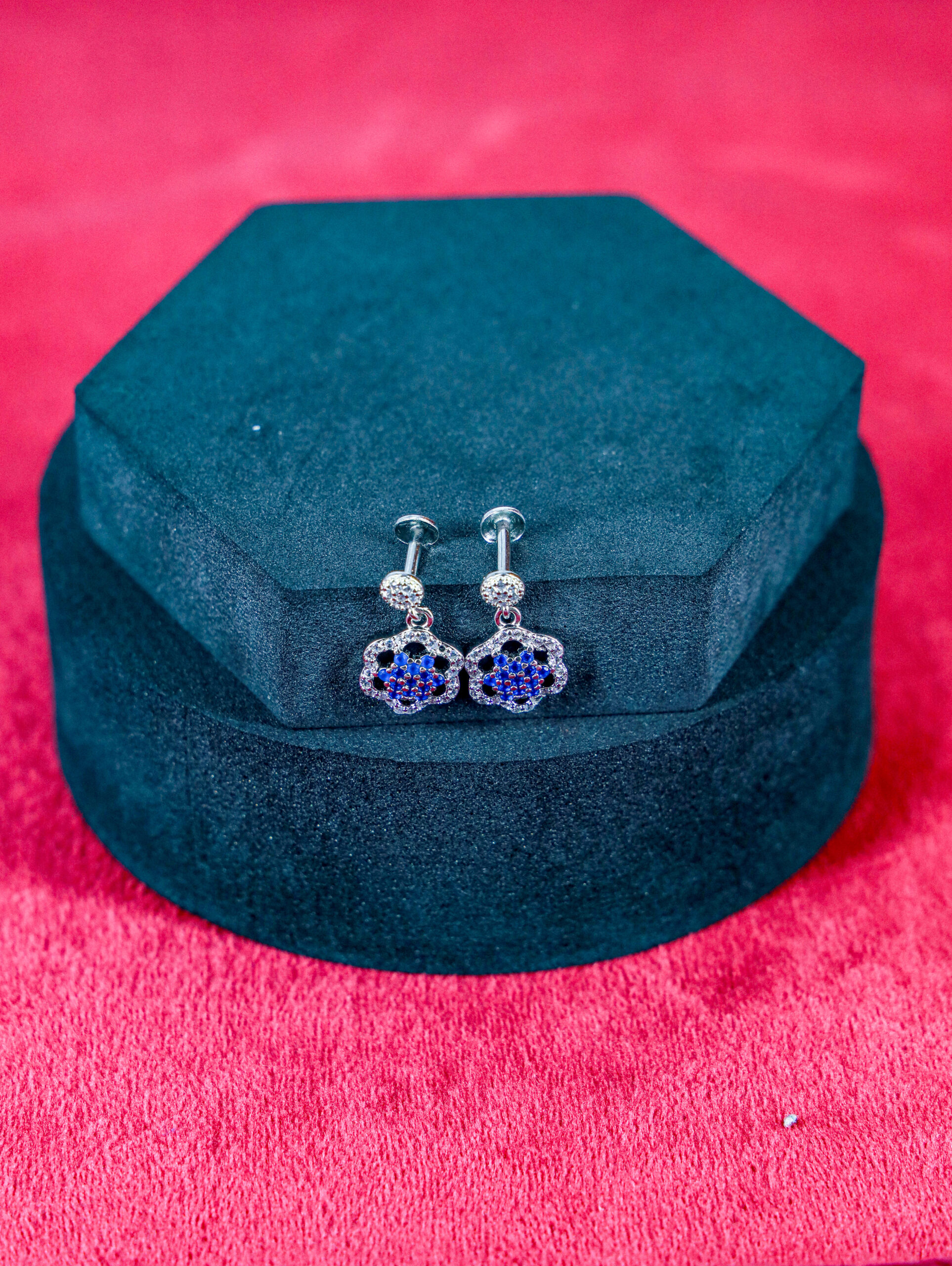 Blue Floral Drop Studs