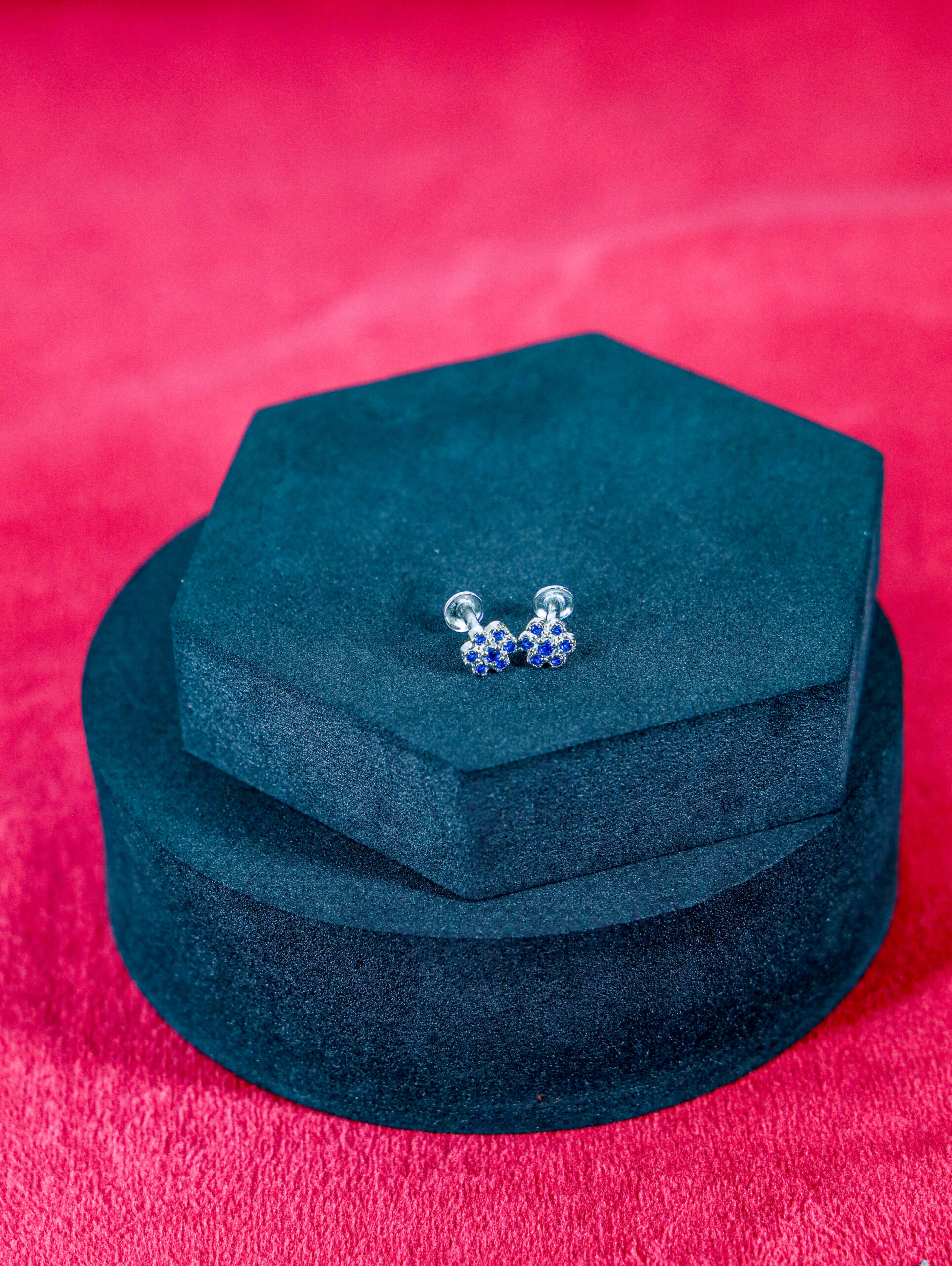 Blue Sapphire Flower Studs